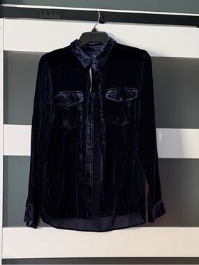 J. Crew Velvet Button-Up Shirt in Deep Navy